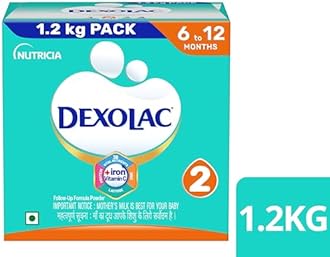 Dexolac Infant Formula Milk Powder for Babies - Stage 2 (6 to 12 Months) - with 100% Lactose and 36 Vital Nutrients - 1.2 Kg Large Pack