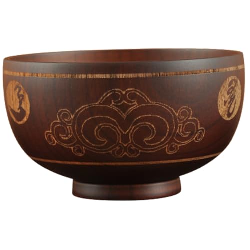 DOITOOL Ciotola in Legno Naturale Intagliata Scodella per Zuppa Insalata e Riso Materiale Sicuro e Liscia Design Retro per Uso Domestico