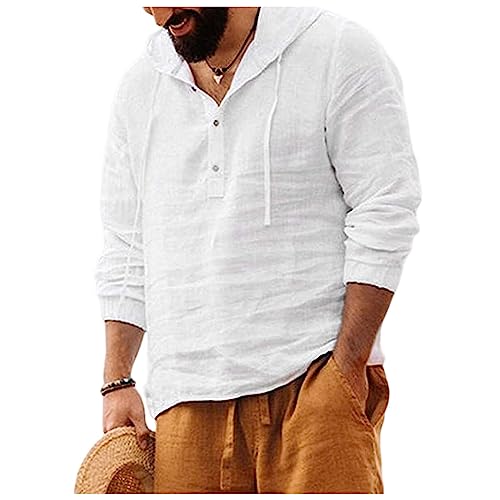 Mens Long Sleeve Pullover Hoodie Linen Henley Tshirts Casual Button Up Lightweight Hippie Yoga Tee Tops2