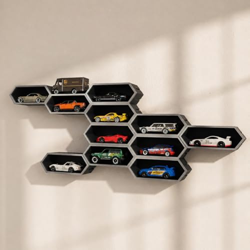 Image of Modular Hot Wheels Wall Display Shelf | Hexagon Wall Shelf for 1 /64 Diecast Cars | Matte Black Tool Free | Expandable Honeycomb Storage for Hotwheels, Matchbox & 1:64 Diecast Cars 1PC