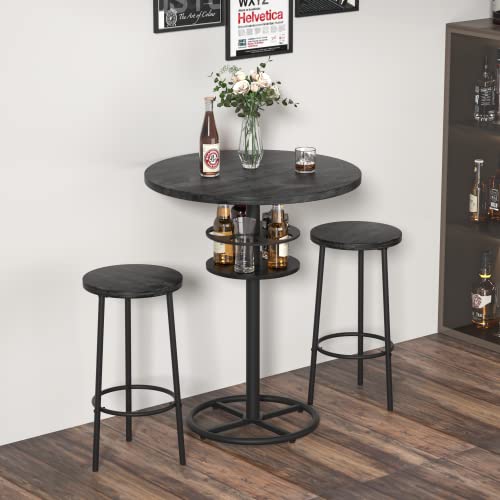 Vecelo 3 Piece Bar Table And Chairs Counter Height Bistro Sets With 2 Barstools For Indoor, Small Space Restaurant, Black #TOP1