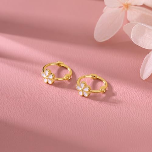 Image of Reffeer Solid 925 Sterling Silver Flower Hoop Earrings Huggie for Women Teen Girls Daisy Hoop Earrings Cartilage Helix Earrings
