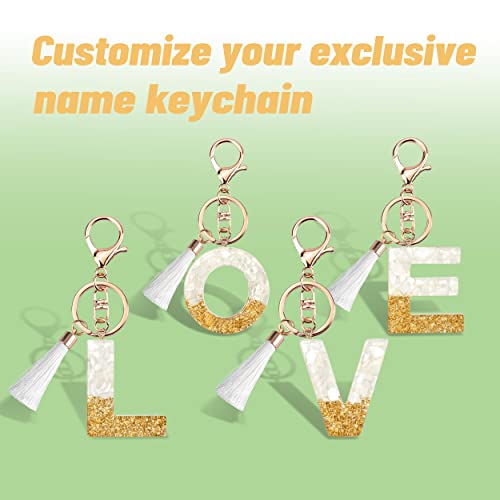 Suweibuke Cute Beige Key Chains For Women Girls, Initial Letter Keychains With White Tassel, Charms For Key Handbags Backpacks (B) #TOP3