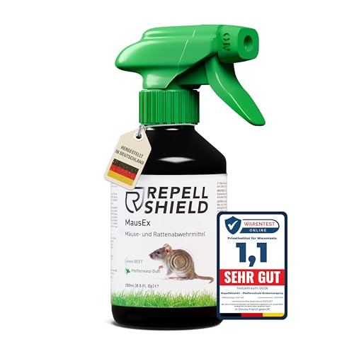 RepellShield Rattenabwehr & Mäuseabwehr Spray -250ml- Mäuse Abwehrmittel zum Mäuse vertreiben - hält Ratten & Nagetiere fern Nicht färbend Pfefferminzöl Duft