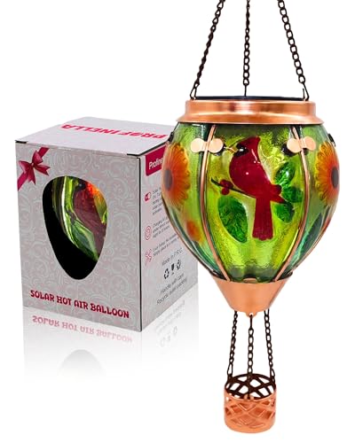 TEYIGARDEN Glass Hot Air Balloon Solar Lantern with Flame