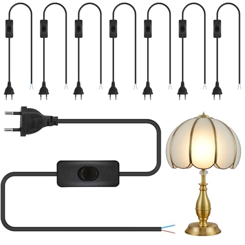 Lot de 8 câbles d'alimentation avec fiche et interrupteur, 1,80 m - Noir - Câble de raccordement avec fiche européenne - H03VVH2-F2 x 0,75 mm² - Pour...
