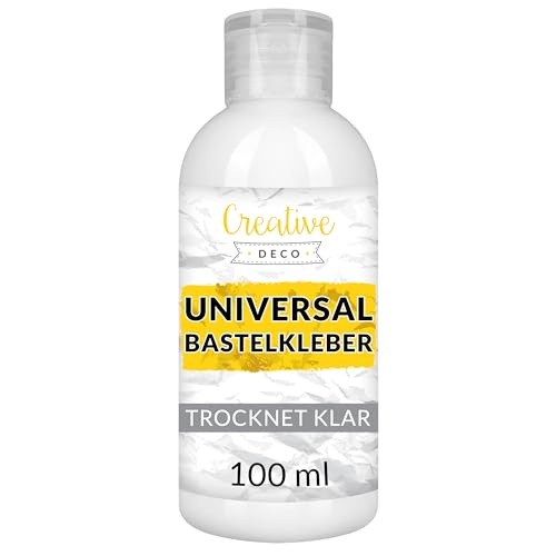 Creative Deco Bastelkleber Universal PVA Kinder 100ml Basteln Kleber für Papier Holz Glas | Flüssigkleber Leder, Keramik, Filz | Leim Trocknet Klar Transparent | Bastelleim Ungiftig Schnell Trocknend