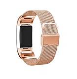  Convient for le bracelet for Fitbit Charge2 Bracelet en métal milanais en acier inoxydable à mailles grossières(Rose gold)