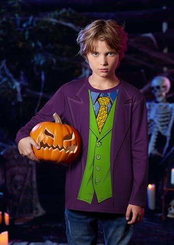 Unisex Kids Halloween Funny Long Sleeve Tee Shirts Cute Print Striped Costume 4-14 Years3