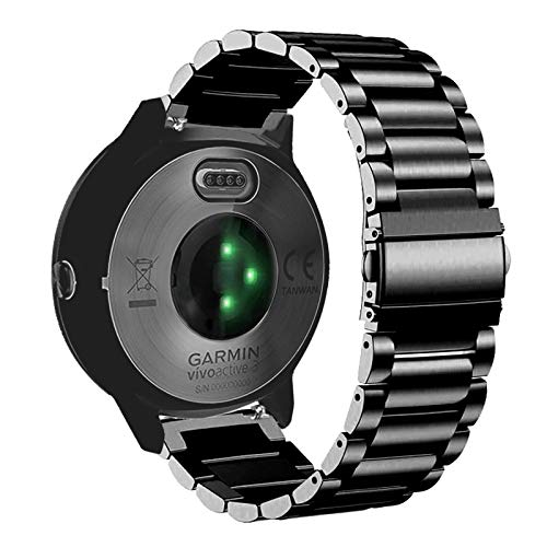 Abanen for Vivoactive 3/3 Music Watch Band, 20mm Classic Stainless Steel Metal Wristband Strap with Update Quick Release Pins for Garmin Venu/Venu Sq,Forerunner 245/645,Vivomove Style/Luxe(Black)