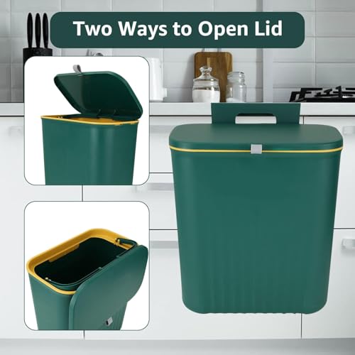 Image of House of Quirk Plastic Hanging Trash Can With Lid, Double-Sided Open Design, Cabinet Door Hanging Wall Storage Bucket for Kitchen (9 Litre Green)