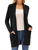GRACE KARIN Women Long Open Front Black Cardigan, Fall Fleece Chunky Knit Sweater, Dressy Soft Jacket Coat with Pockets