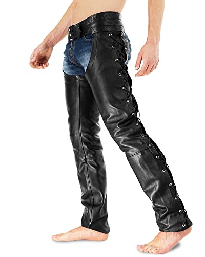 Pantalon en Cuir Bockle® Schnür-Chaps homme jean noir à lacets latéraux - 3