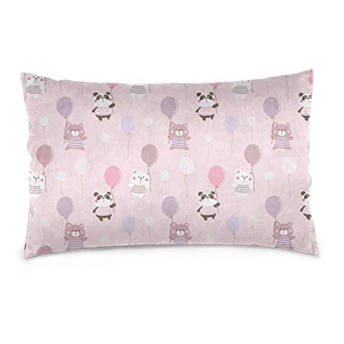 パンダとくま 風船 ピンク 枕カバー クッションカバー 防ダニ 抗菌 防臭 封筒式 ピローケース 柔らかい 優しい肌触り ふわふわ ファスナー式 両面 ソファー 車用 寝具カバー ソファ背当て 部屋雑貨 40×60cm