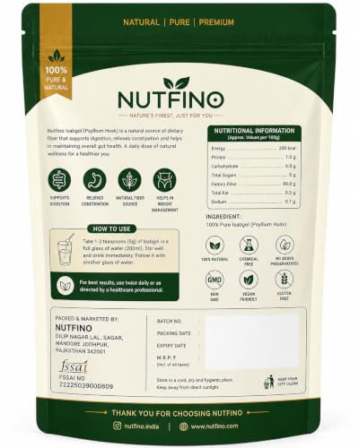 Image of Husk, 1kg (Sat-Isabgol) | Nutfino Psyllium Husk, 1kg (Sat-Isabgol)100% Natural Soluble Fiber Supplement Supports Gut Health & Regular Bowel Movements