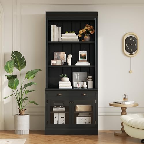 THINK 30 83.4" Tall Bookshelf, Modern Bookcase with 2 Glass