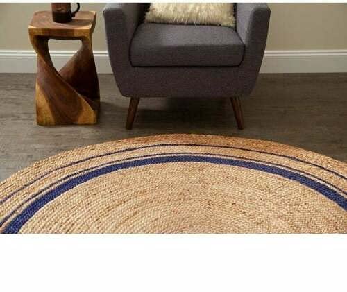 Ripaz Tapis Rond En Jute Naturel Avec Bordure Blanc Cassé Tissé À La