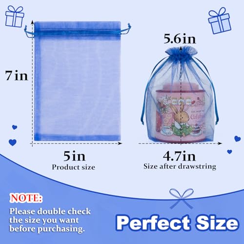 Image of Crweety 50 Pack Royal Blue Organza Bags 5x7 Inch, Small Mesh Gift Bags for Jewelry Sachet, Elegant Small Mesh Bag Drawstring for Candy Wedding Party Favor, Bridal Shower, Baby Shower & Graduation