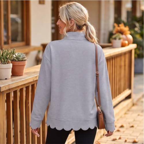 Scalloped Sweatshirt for Women 1/4 Zip Pullover Mockneck Sweatshirt - image 5