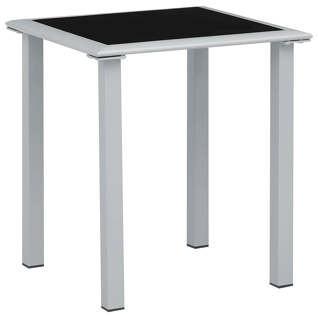 Mesa de jardín de acero con recubrimiento en polvo y cristal templado, color negro y plateado, 41 x 41 x 45 cm, resistente a la intemperie, para terraza, balcón, mesa auxiliar
