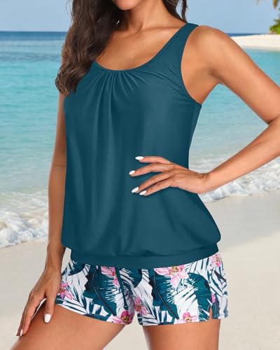 Image of Aqua Eve Two Piece Women's Tankini Swimsuits Blouson Swim Tank Top with Shorts Modest Bathing Suits