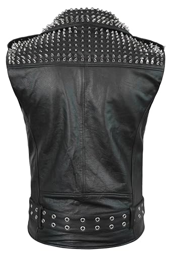 Image of Motorcycle Leather Vest For Men - Tactical Combat Military Style Sleeveless Biker Club Riding Outdoor Waistcoats
