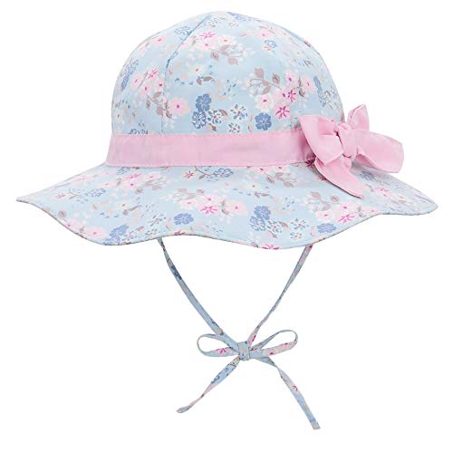 Zando Chapeau de soleil unisexe pour bébé - Chapeau de plage - Protection solaire - Avec large bord - Pour filles et garçons, Fleurs bleues, 6-12 mois Cover