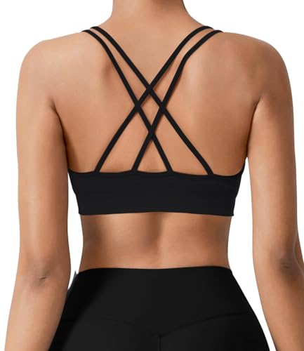Image of VEQKING Seamless V-Neck Cross Back Women Sports Bra for Small Chest, 3 Pack | Made for A-C Cups, Spaghetti Straps, Removable Padded, Comfort Wireless for Low Impact Workout: Yoga, Lounging & Daily Wear