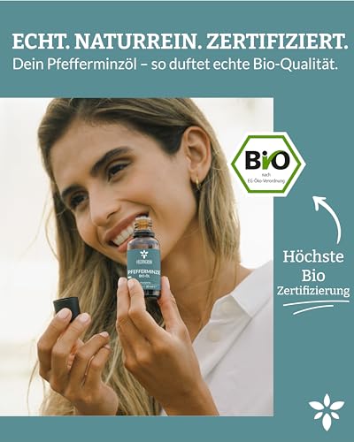 Heldengrün® BIO Pfefferminzöl [100% NATURREIN] - Reines Pfefferminzöl zum Verzehr - Frisch, belebend & klar - Minzöl aus Griechenland - Peppermint Oil