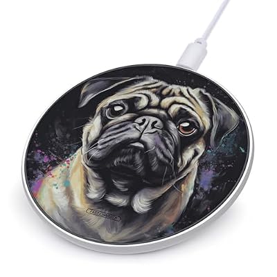 Portrait of Pug Wireless Charger 10W Portable Fast Wireless Charging Pad Compatible with Phone Slim Charging Station Lightweight Charger Mat Charging Block for Travel Home Office