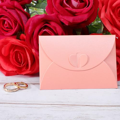 14 Stück Bunt Umschläge mit Herz Verschluss, Briefumschläge, Kärtchen zum Beschriften, Vintage Mini Kraftpapier Umschläge für Grußkarten, Einladungen, Geschenkkarten und Party Einladung