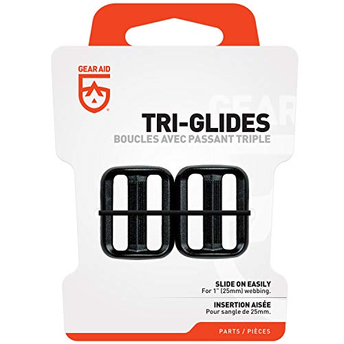 GEAR AID Tri-Glide Replacement Buckle Kit for Repairing Broken or Missing Buckles on Backpacks and Other Gear Without Sewing, 1”, Black