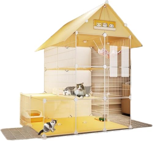 猫 ケージ 猫ケージ キャットケージ 大型 ゲージ 3段 ペット DIYコンビネーション 脱走防止 キャスター付き 折りたたみ可能 ロフト付き 移動が便利 大空間 組立簡単 トップ収納 掃除しやすい 多頭飼い 保護用 室内 (111*75*146cm)