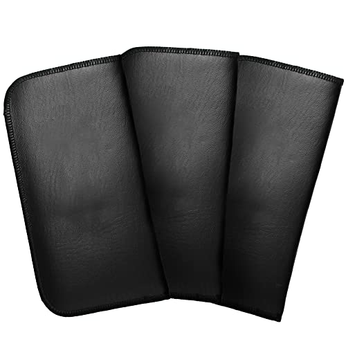 Image of Calabria Slim Eyeglass Case with Felt Lining -Black W /Clip (3 Pack) PU Leather | Soft Slip-In Glasses Sleeve | Pocket Clip Option | Protective Slim Eye Glasses Case Soft Pouch