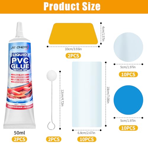 Pool Reparaturset, Wasserdichtes PVC Reparaturset mit 2 × 50ml Kleber & 30 Patches(Transparent&Blau), Extra Starkes Pool Flickzeug für Schlauchboote, Pools, Whirlpools, Luftmatratzen, Zelte & Kajaks
