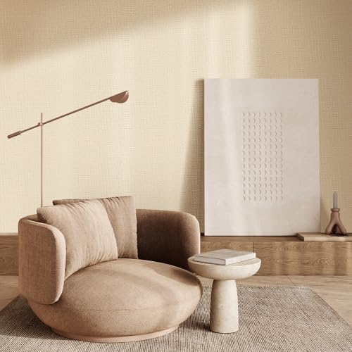 WADILE Grasscloth Peel and Stick Wallpaper 15.7in x 78.7in, Textured Contact Paper for Cabinets, Faux Linen Wall Paper Pull and Stick, Fabric Vinyl Wallpaper Self Adhesive Beige by WADILE - Used condition - Image 3