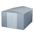 10x12 Ft Outdoor Metal Storage Shed, Galvanized Steel Garden Sheds with Lockable Doors, Extra Large Utility and Tool Storage for Patio Lawn Backyard Outside Use, Grey