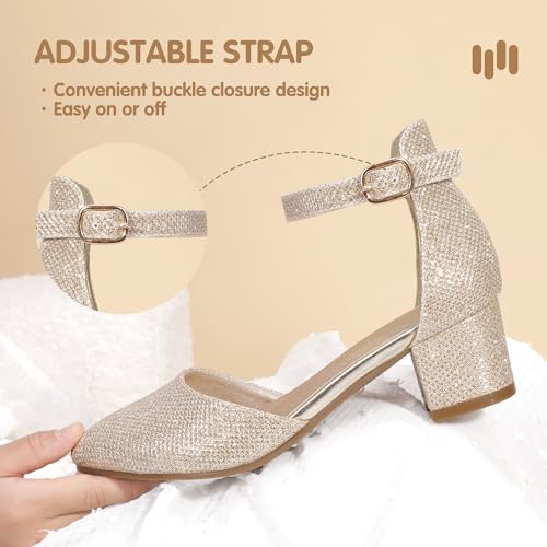 Image of Hehainom Girls Dress Shoes Chunky High Heels Ankle Strap Pumps