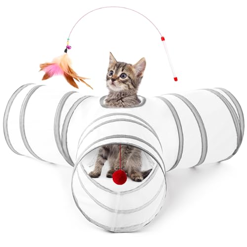 Love's cabin Cat Tunnel for Indoor Cats, 3-Way Collapsible Play Tunnel