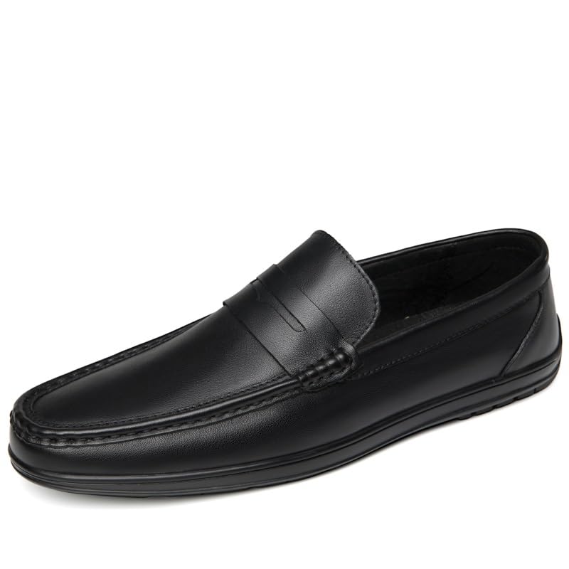 Loafers for Men Round Toe Leather Penny Loafers Anti-Slip Flat Heel Flexible Wedding Slip On
