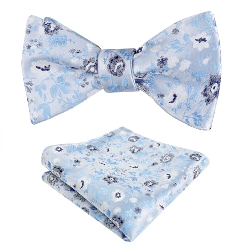 Image of Alizeal Mens 2pcs Floral Pattern Bow Tie Set | Self-tied Pocket Square Colorful Perfect for Weddings Proms Business
