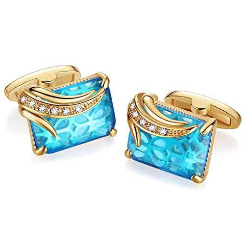 Lepton Crystal Cufflinks For Men,Christmas Gift Blue Or Black Color Glass Platinum Or 18K Gold Plated Luxurious Cufflink With Delicate Gift Box, Perfect For Father Day Wedding Party Or Business Significant Occasion #TOP1