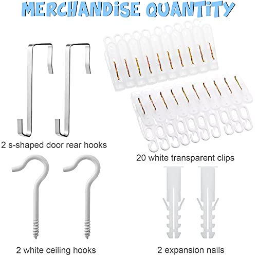 Blulu Plastic Toy Chain Organizer Stuffed Animal Storage Chain With 20 Pcs Plastic Clips 2 Pcs Ceiling Hook And 2 Pcs Door Hook For Hanging Plush Toys Hats Socks And Holiday Cards (White Clip) #TOP2