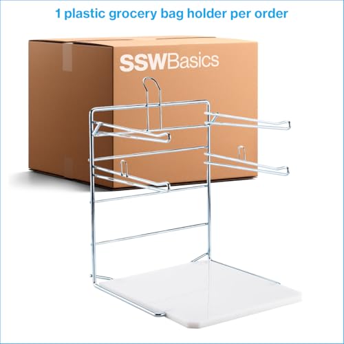 SSWBasics Plastic Grocery Bag Holder - Durable Chrome Stand for Easy Storage - Fits 11&frac12;&rdquo;W x 6&rdquo;D x 21&rdquo;H Bags - Compact Unit, 12" W x 12" L x 16" H
