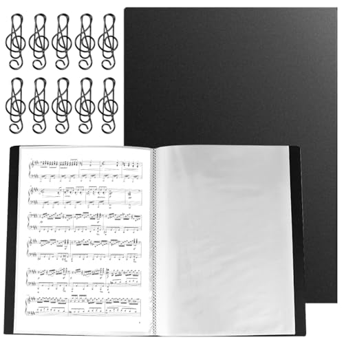 Notenmappe A4 Music Sheet Chormappe Schwarz 40 Seiten Notenordner Mappe für Notenblätter Wasserdicht Kunststoff Music Folder Notenmappe für Klavier Violine Gitarre Noten Dokumente Fotos