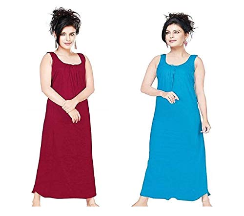vibha n art of dressing Women's Hosiery Cotton Full Length Camisole, Long Inner Wear Petticoat-Nighty Slip-Kurti Suit Pack of 2 (X-Large, Maroon, Sky Blue)-picture-55