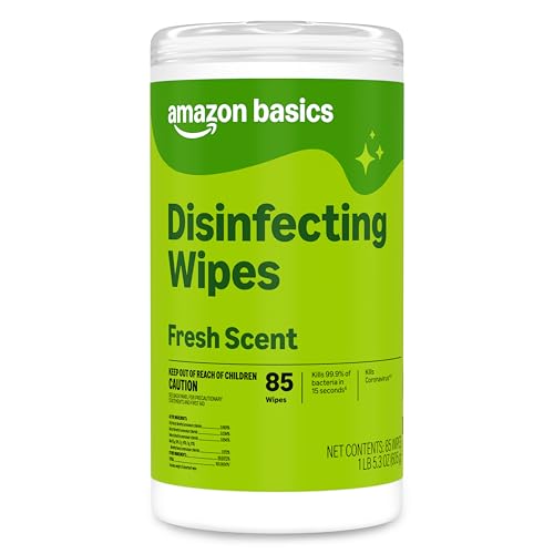 Amazon Basics Disinfecting Wipes Fresh Scent Sanitizes/Cleans/Disinfects/Deodorizes 85 Count for Hard Nonporous Surfaces