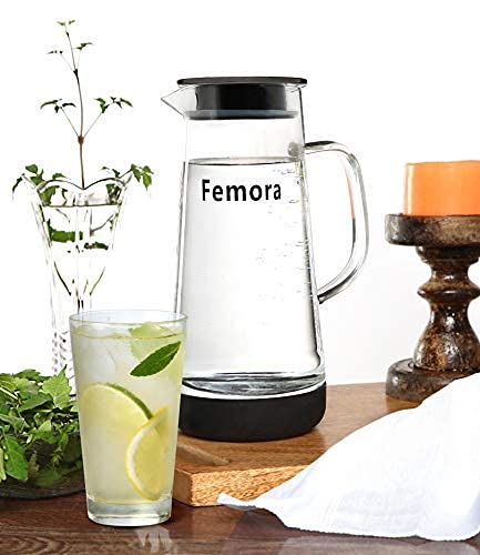 Femora Borosilicate Glass Jug with SS Metallic Lid -1500 ML, Black