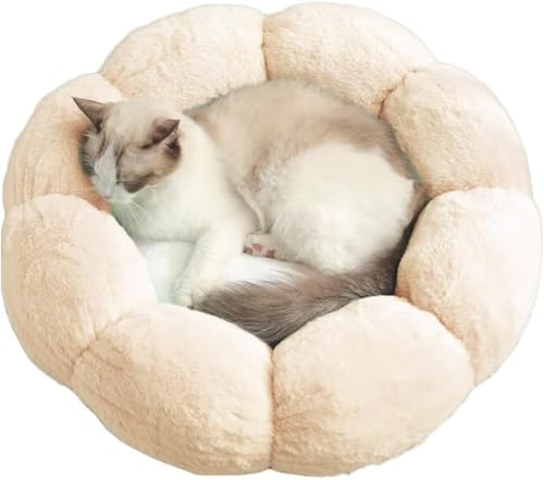 Sefoemut 猫 ベッド 犬 猫 クッション 花型 猫ベッド 猫用 犬用ベッド丸い花の猫の巣 冬に暖かい高級猫の巣 四季適用、通気性、断熱性、滑り止め、厚みがあり、耐寒性、洗える、 (ベージュ,M 50cm)
