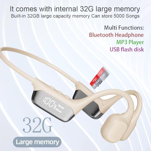 Image of AYI Swim Headphones True Bone Conduction Open Ear Headset LED Screen Power Indicator Underwater MP3 Player Built-in 32G Memory IP68 Waterproof Bluetooth Earphone for Sport Running-S10 White